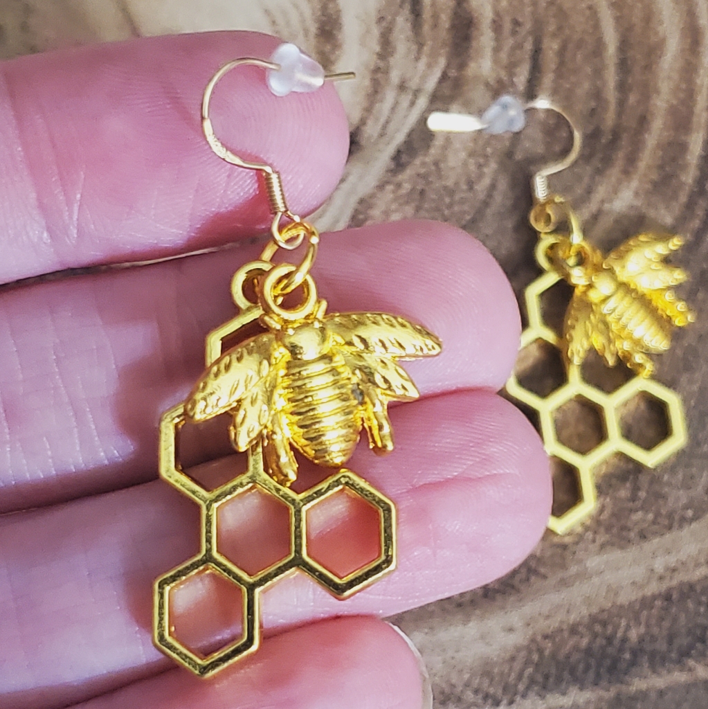 Honey Bee Earrings Gold 925 Stamped Handmade Artisan Crafted New 25$